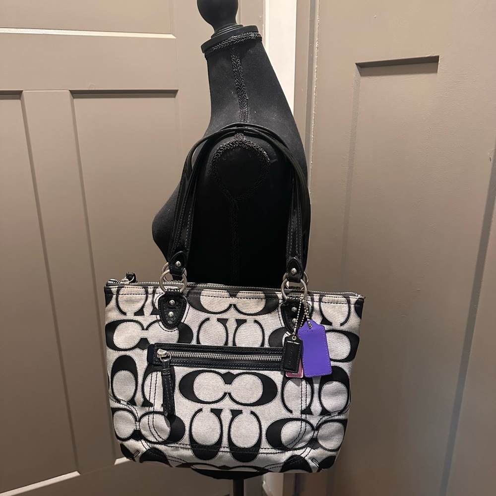Coach Black and Silver Signature Tote Bag
